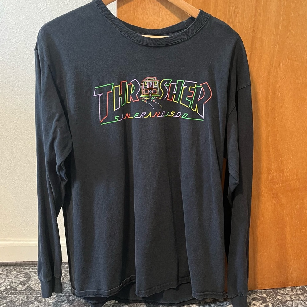 Thrasher San Francisco T Shirt Black Neon Cable Car Long Sleeve